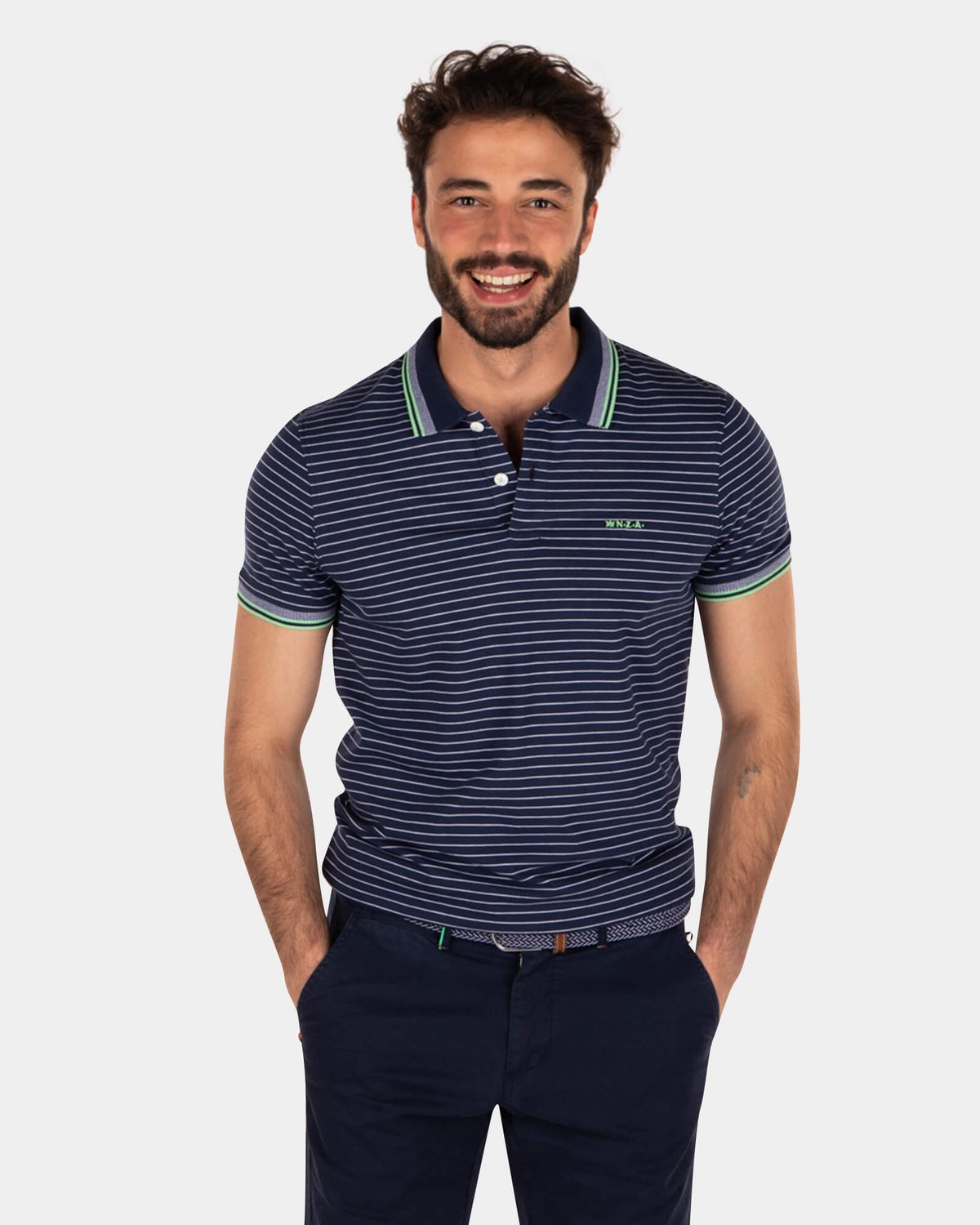 Polo rayé en jersey de coton - Key Navy