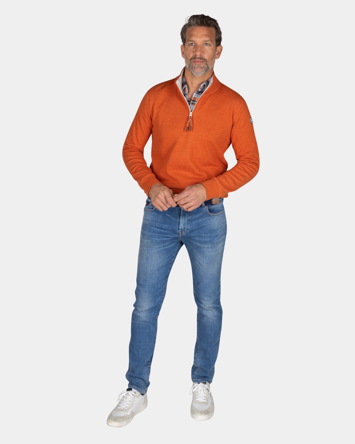 Oranje sweater met halve rits - Almond Orange