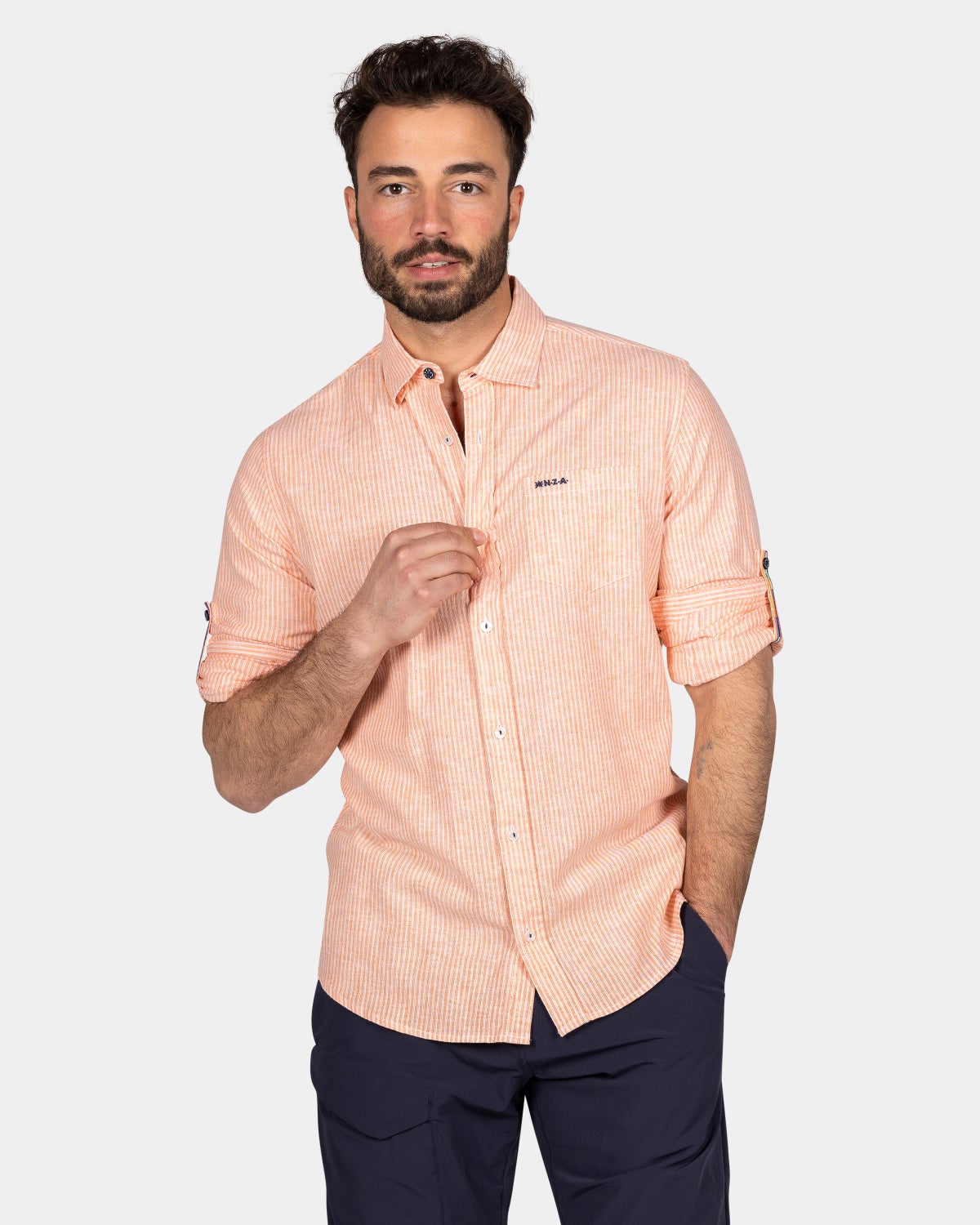 Light-colored shirt made of linen and cotton - Fresh Orange