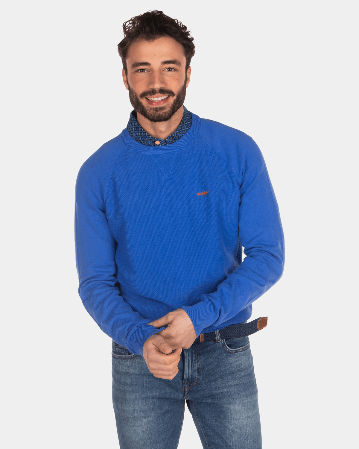 Einfarbiger Baumwollpullover mit Rundhalsausschnitt - Intense Cobalt