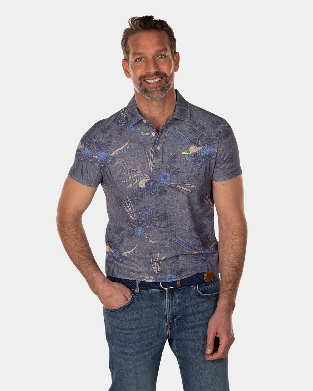 Polo met bloemenprint - High Summer Navy