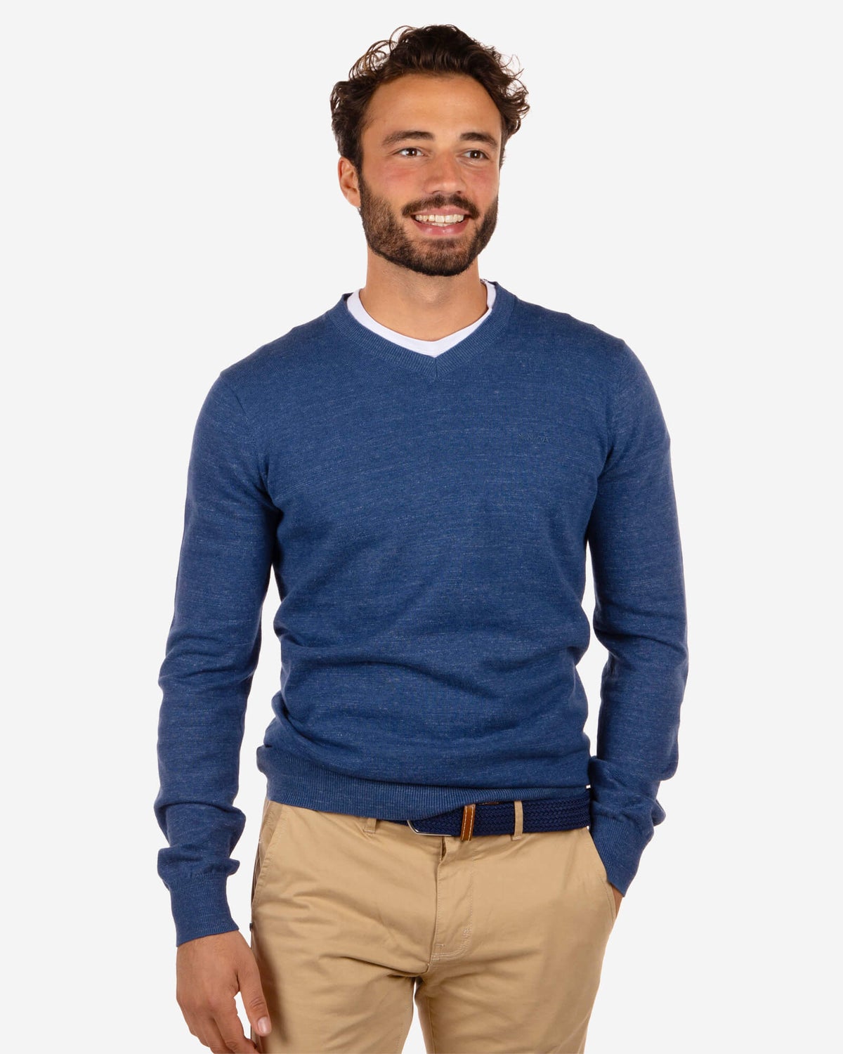 Baumwollpullover mit V-Ausschnitt Freeman - Storm Blue