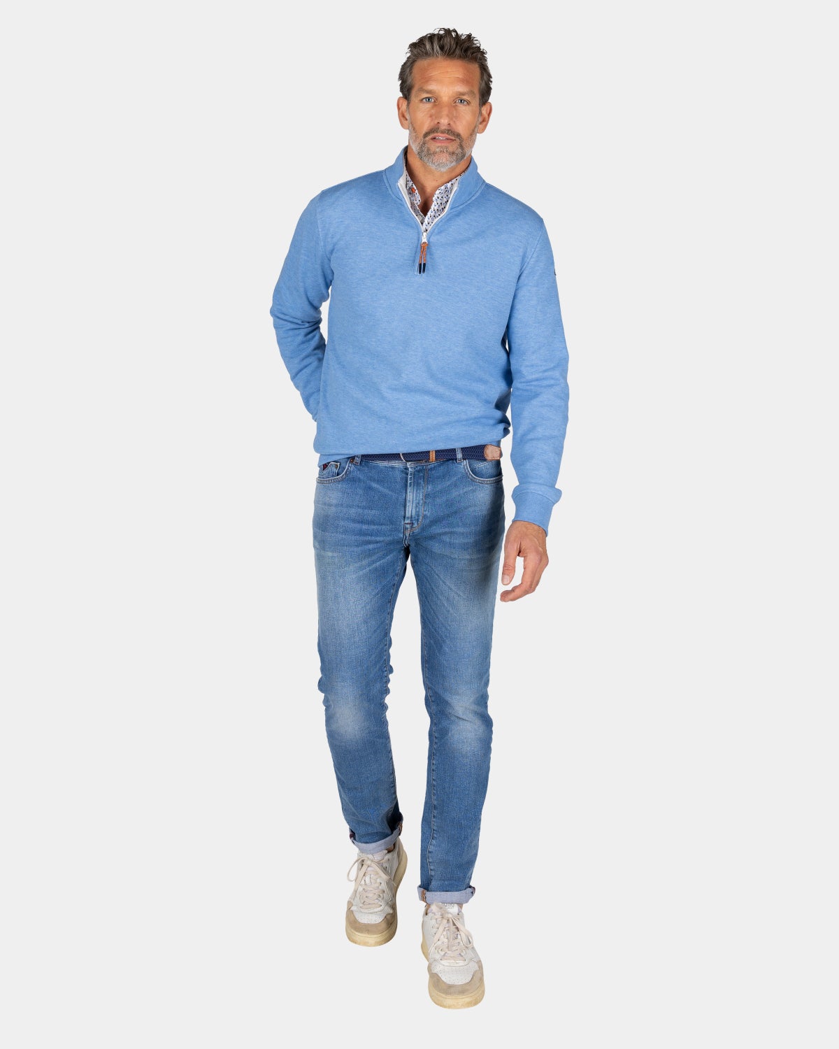 Blauwe sweater met halve rits - Frozen Blue