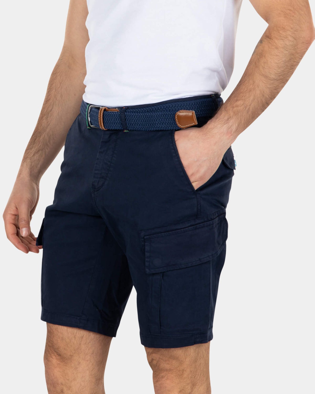 Cotton stretch cargo shorts - Key Navy