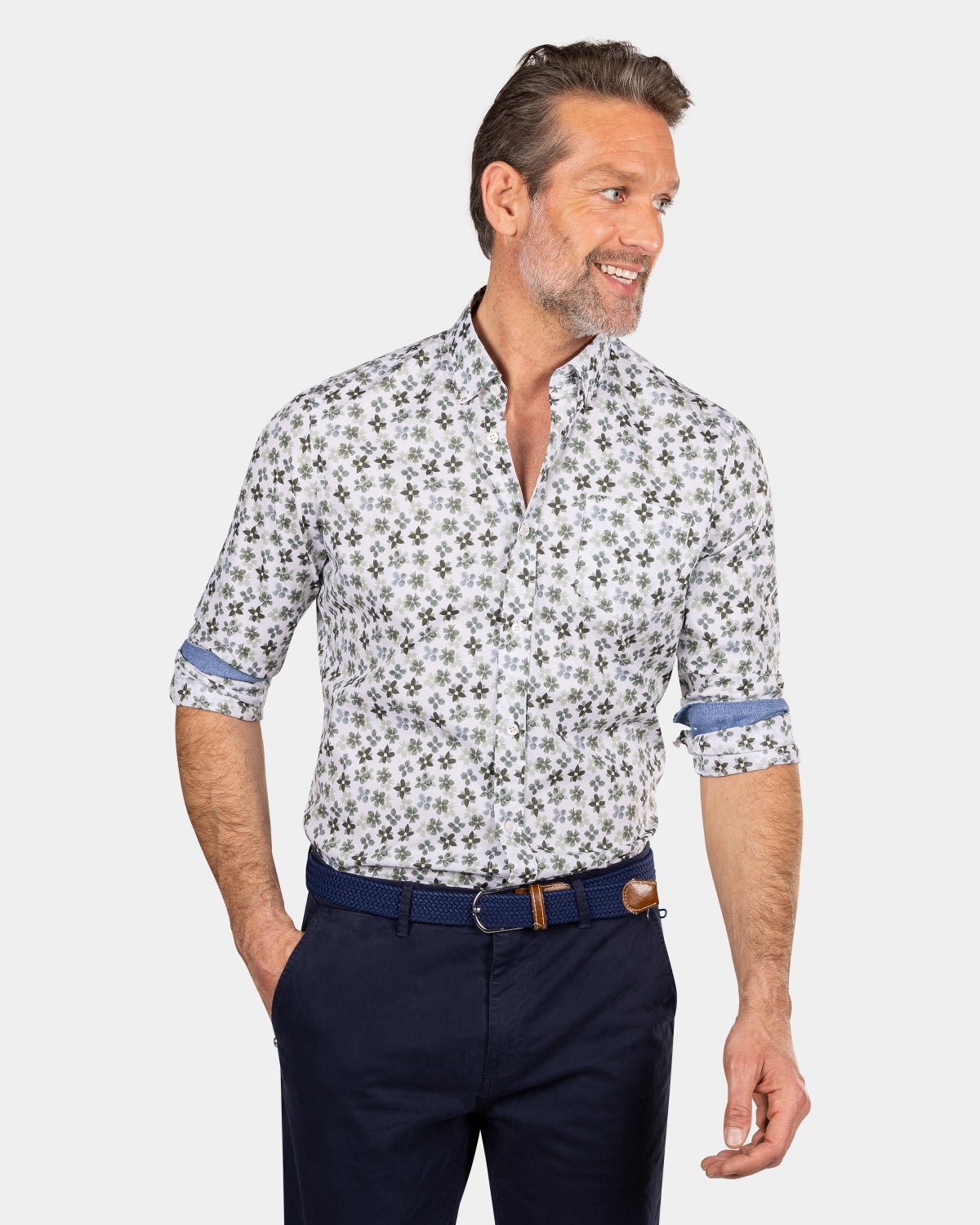 Camisa estampada blanca y verde - Ecru