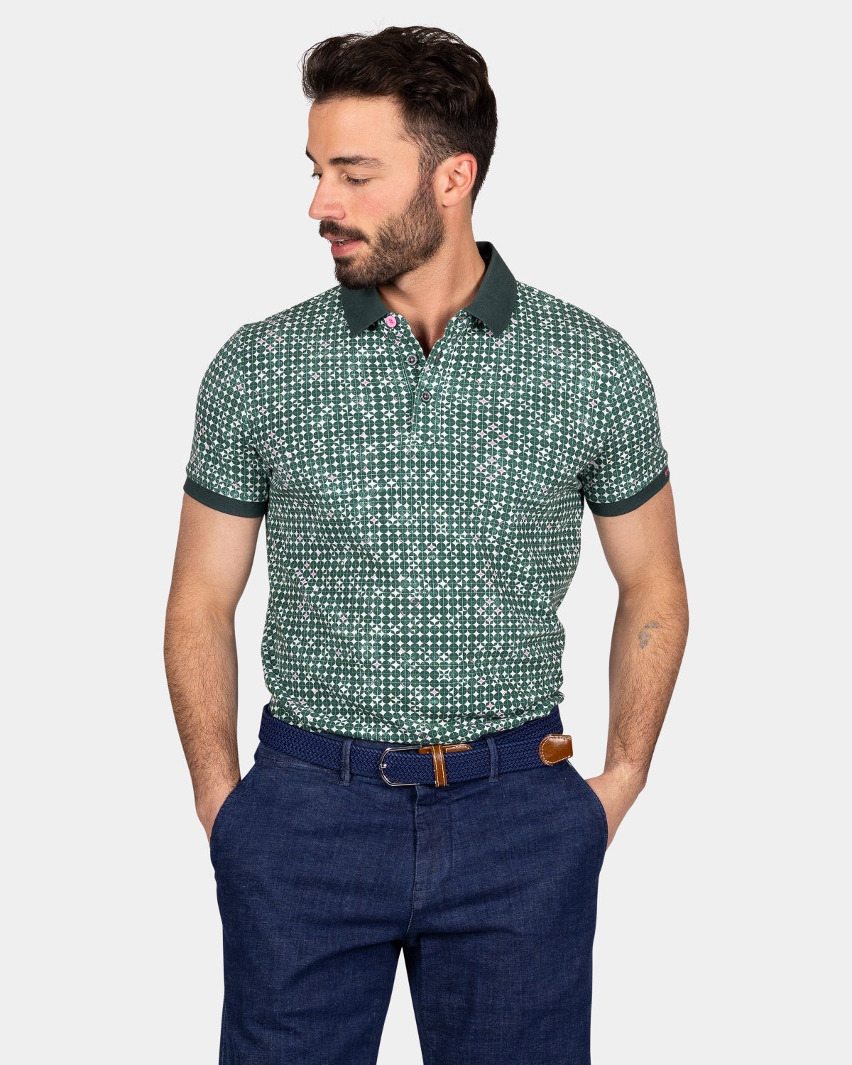 Polo en coton ﾈ imprimﾎ graphique - Classic Green