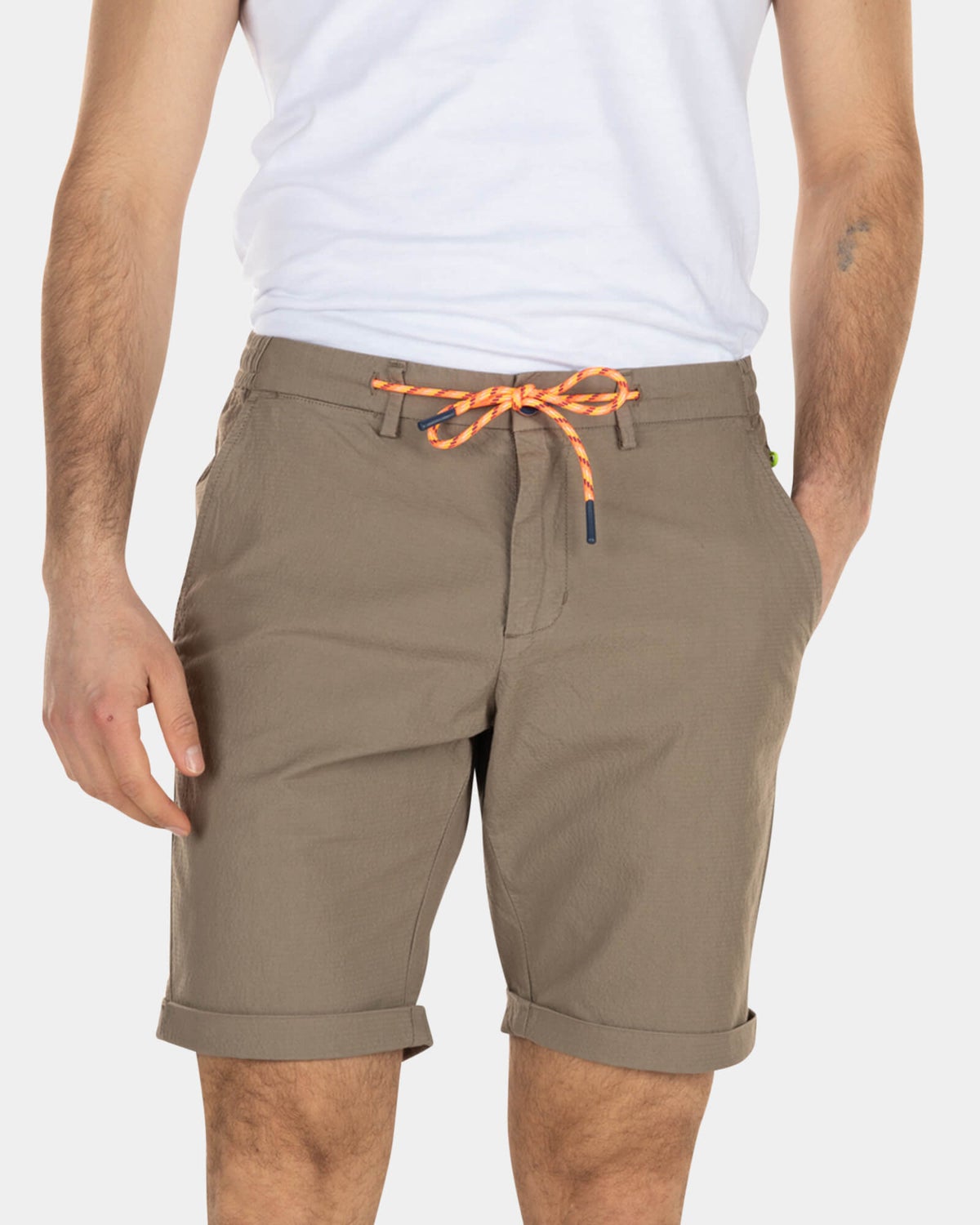 Katoenen chino korte broek met aantrekkoord - Stone