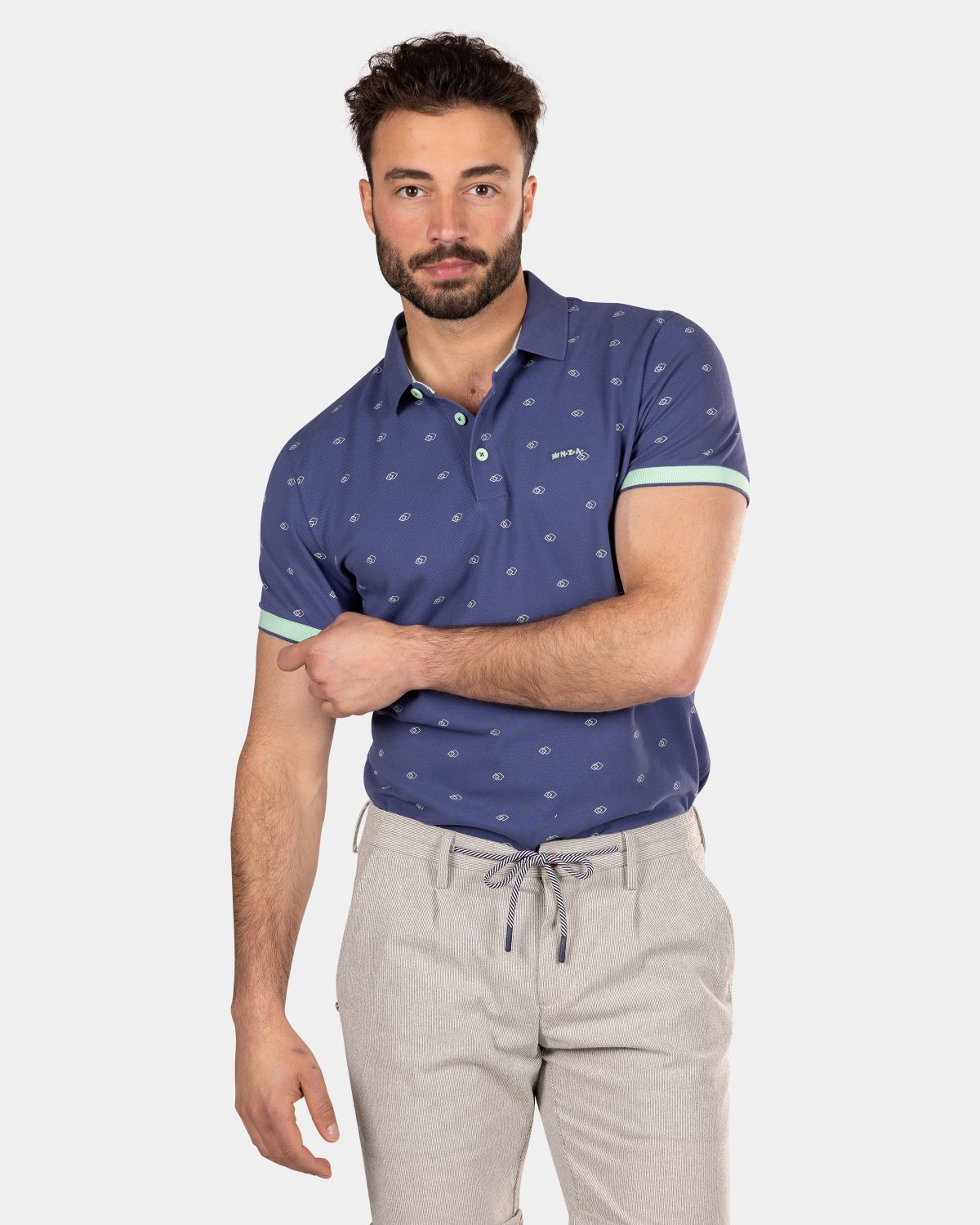 Katoenen polo met kleine print - Dusk Navy