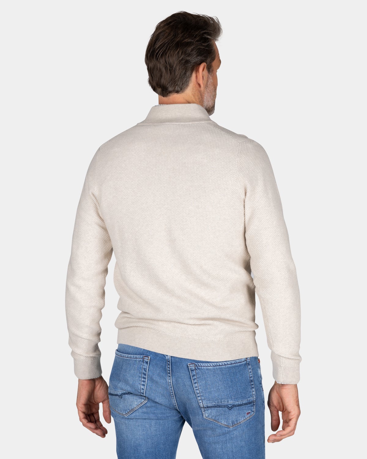 Ecru cotton half-zip sweater - Powder Sand