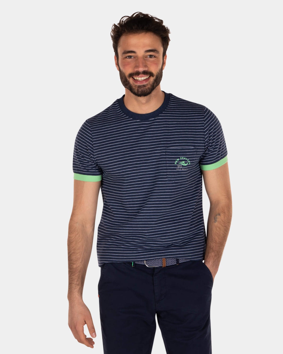 Katoenen t-shirt met ronde hals en strepen - Key Navy