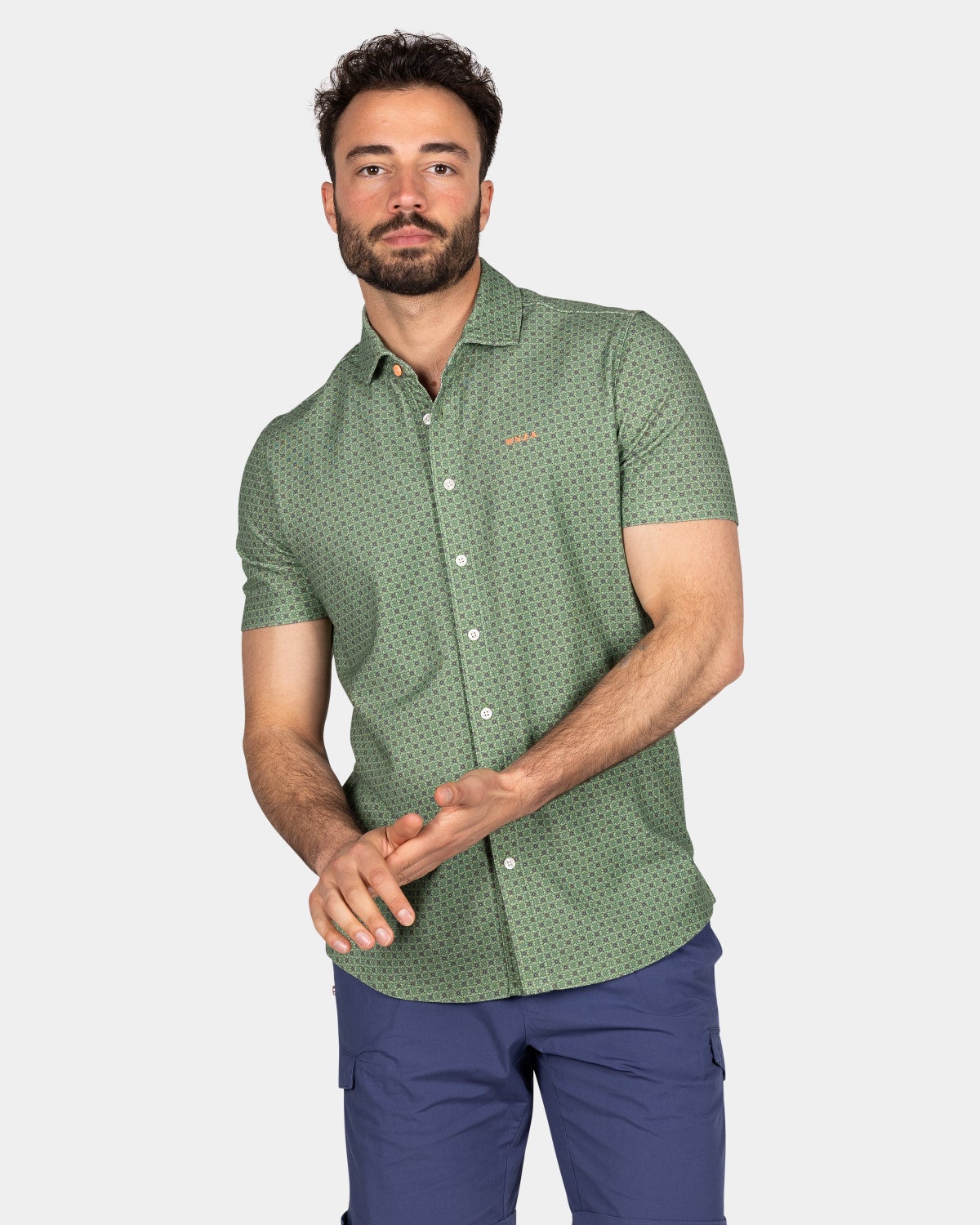 Camisa manga corta con estampado pequeﾖo - Soft Olive