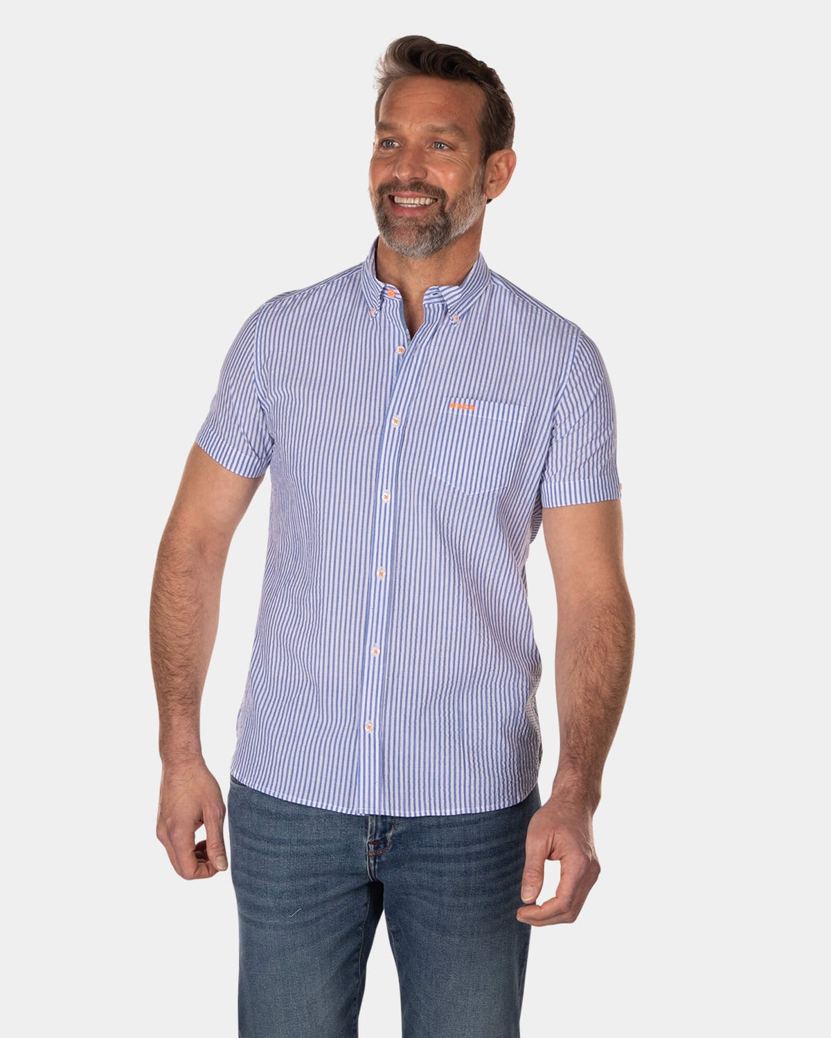 Camisa rayas manga corta azul claro - Light Blue