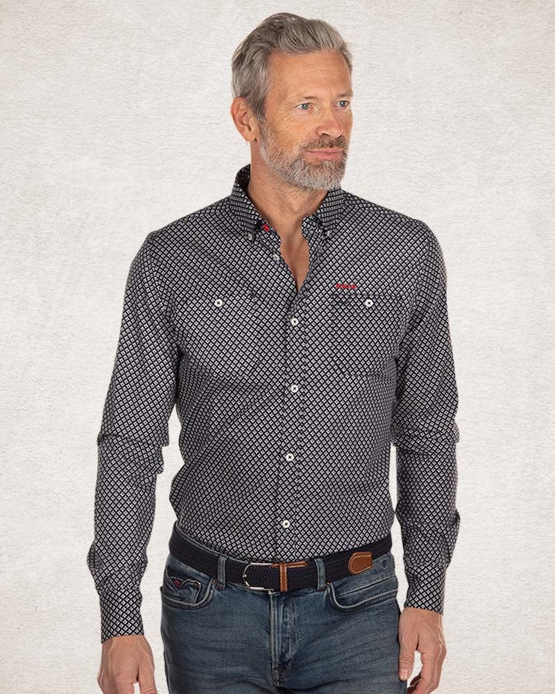 Grey cotton long sleeved shirt - Pitch navy