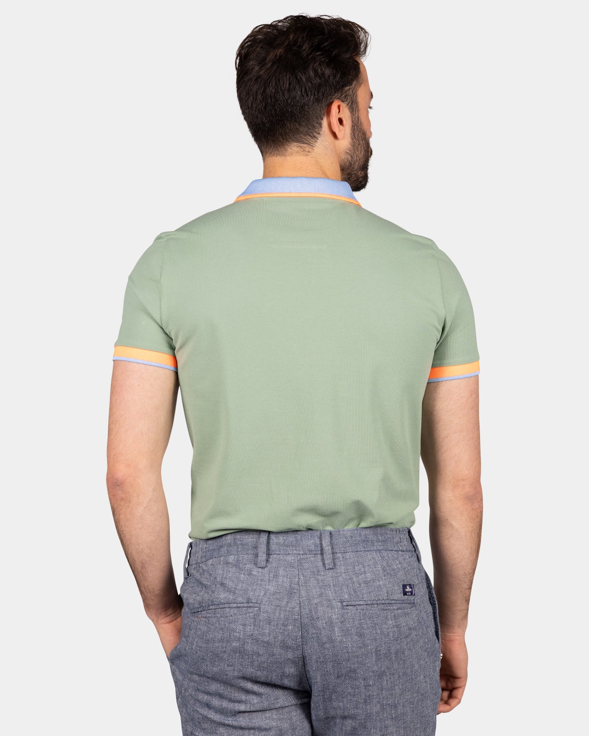 Plain poloshirt with accent colored collar - Soft Olive