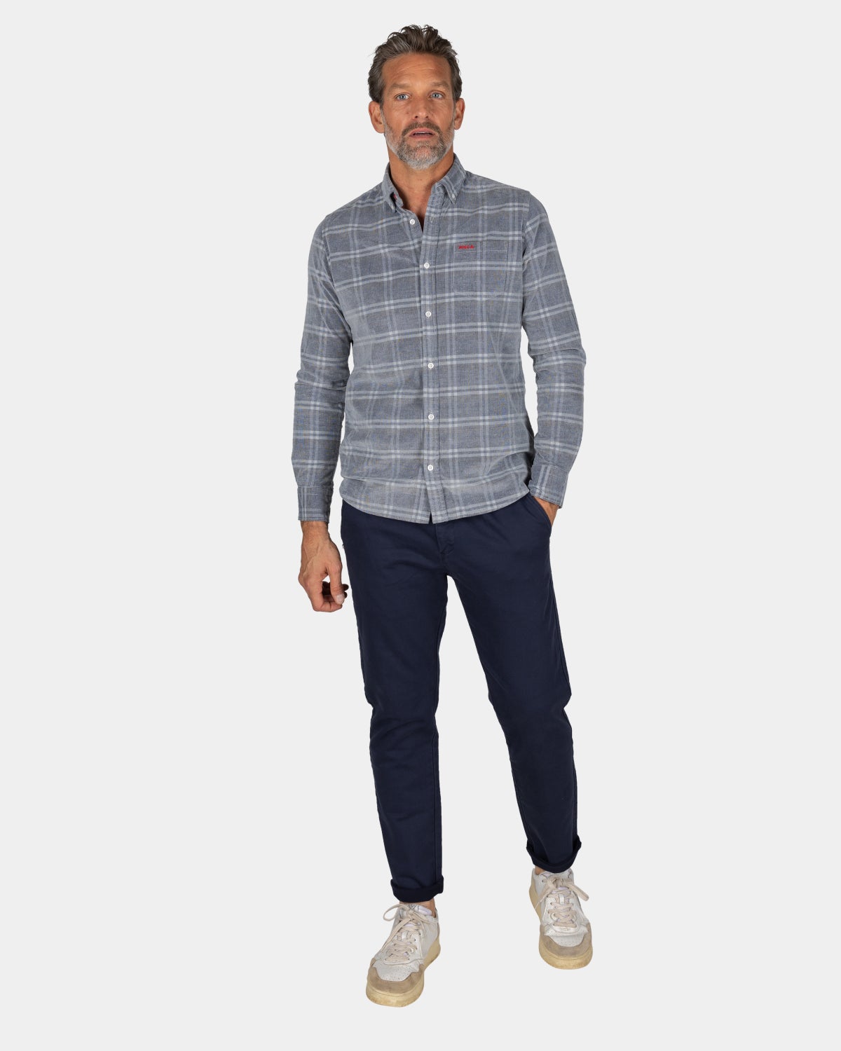 Light gray checkered corduroy shirt - Winter Navy