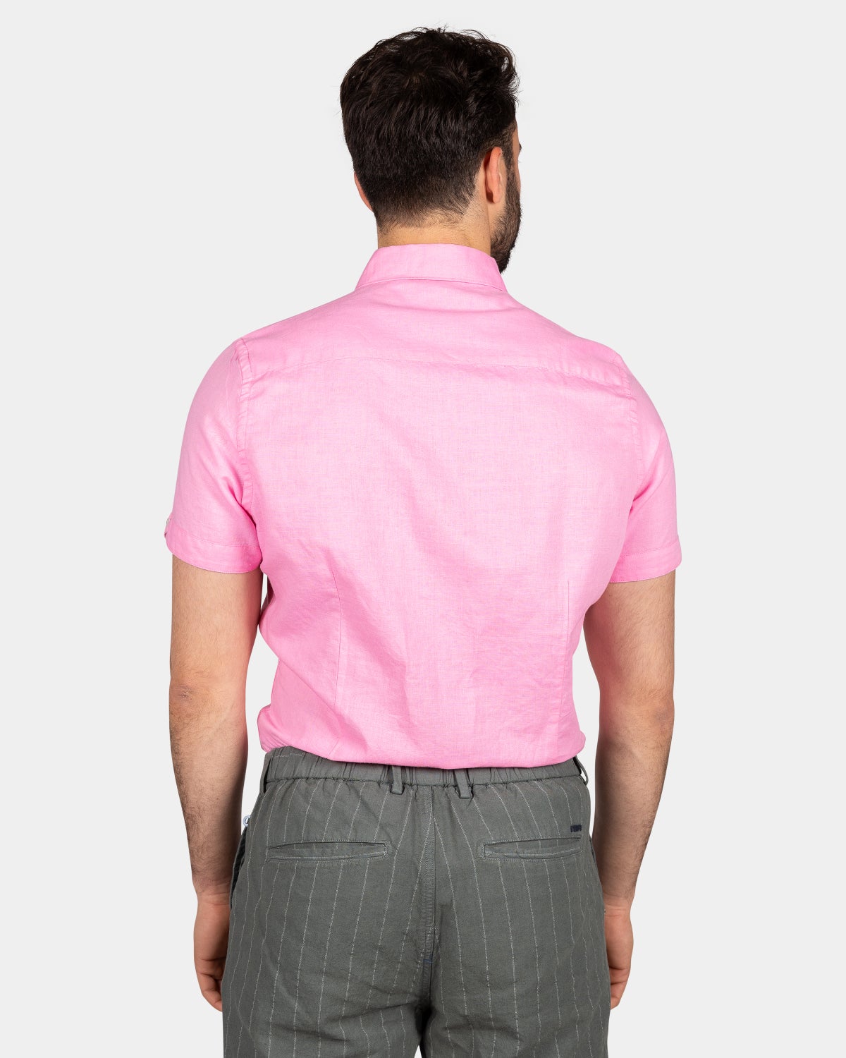 Camisa de lino con manga corta. - Bright Pink