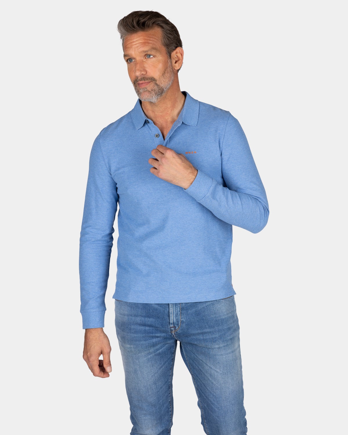 Hellblaues Baumwoll Poloshirt mit langen Ärmeln - Frozen Blue