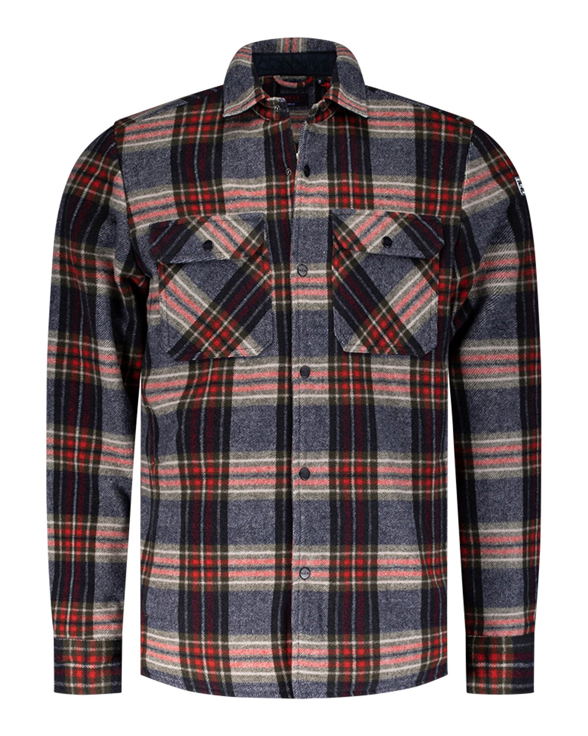 Chemise flanelle matelassée gris vert rouge - Winter Navy