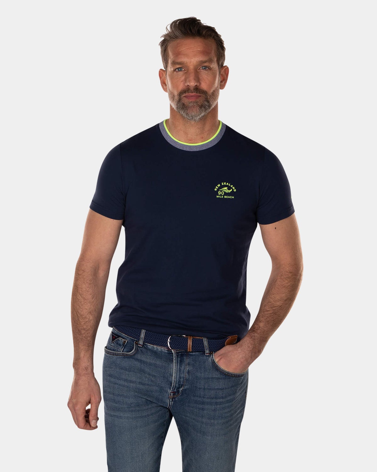 Effen katoenen t-shirt met ronde hals - High Summer Navy