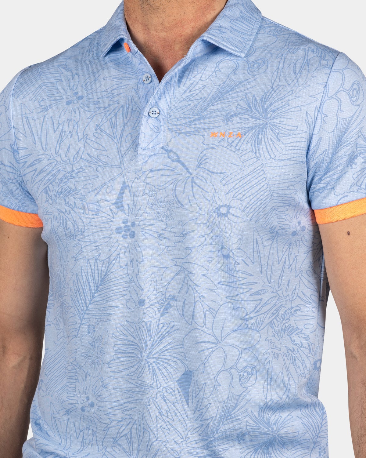 Lyocell polo met lichte bloemenprint - Light Sky