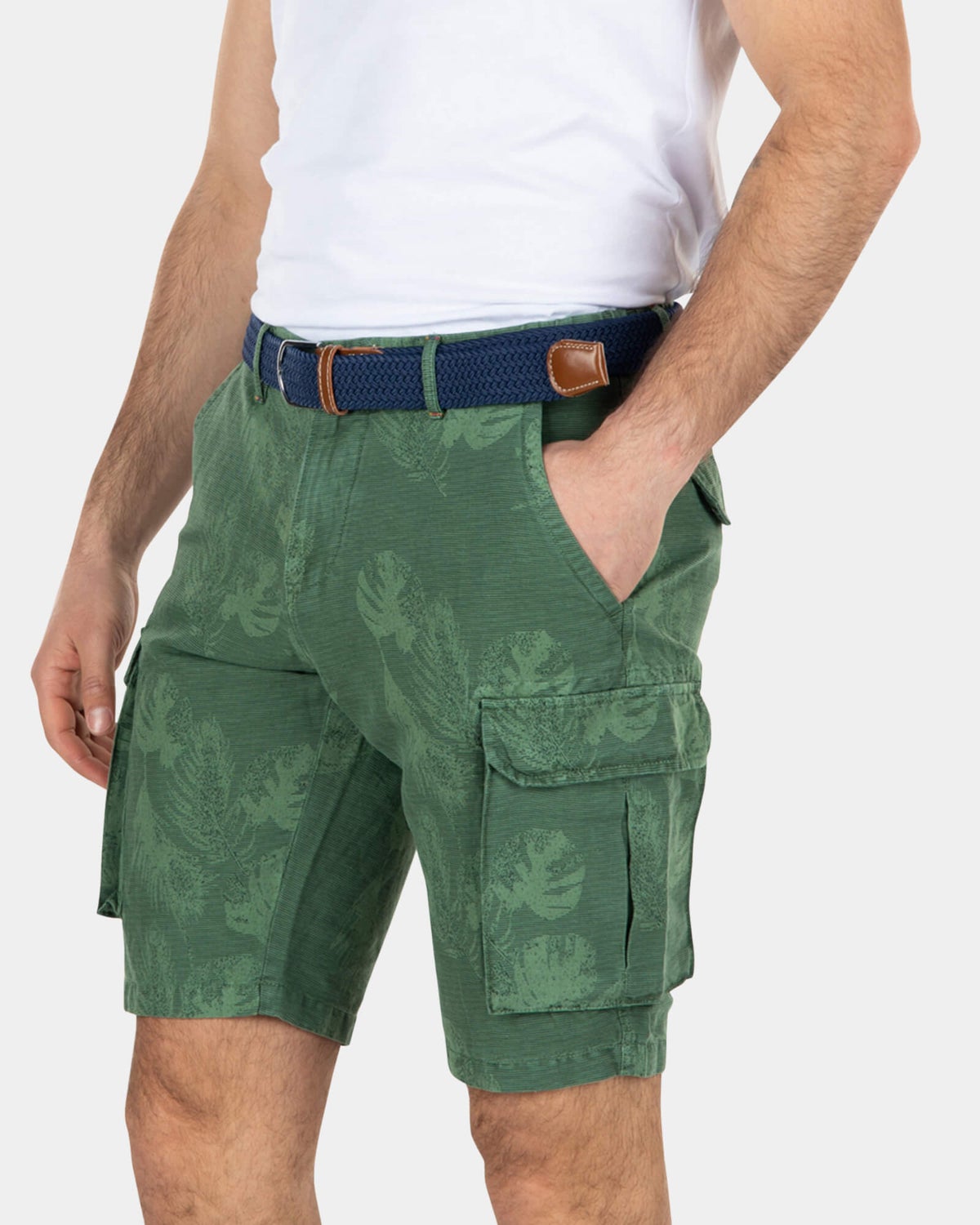 Bedruckte Cargo-Shorts aus Leinen und Baumwolle - Active Army