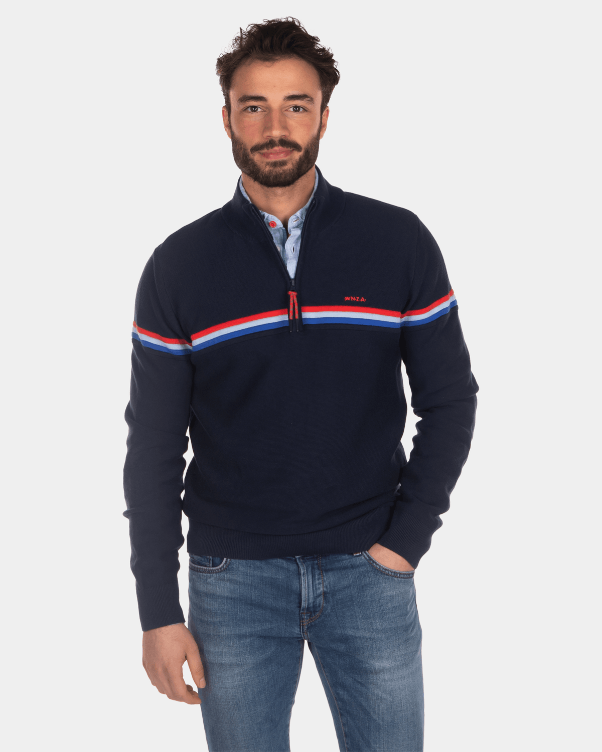 Pull coton demi zip - Industrial Navy