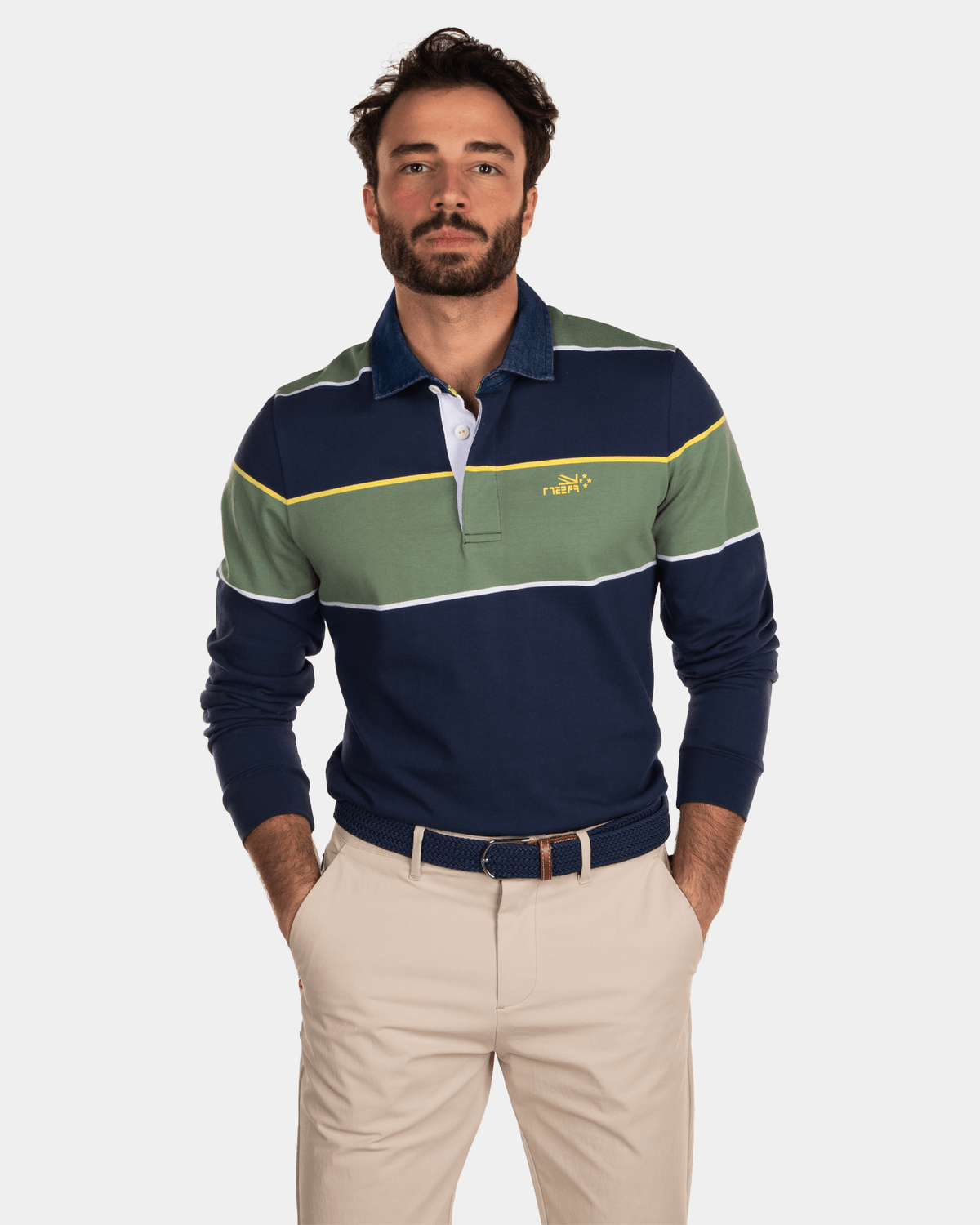 Gestreiftes Rugby-Shirt Dunkelblau - Key Navy