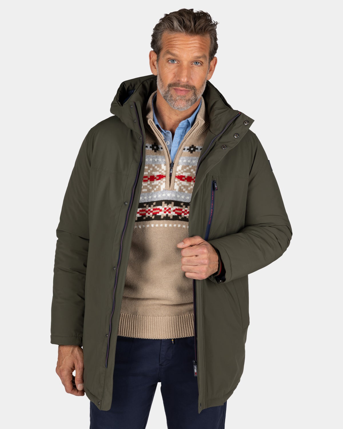 Dunkelgrüner Parka mit Stehkragen - Gravel Green