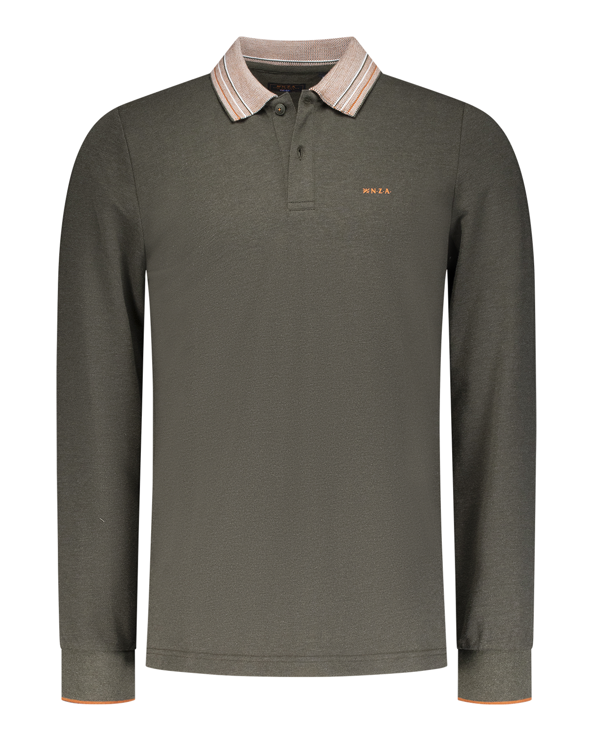 Donkergroene longsleeve polo met gestreepte kraag - Quartz Green