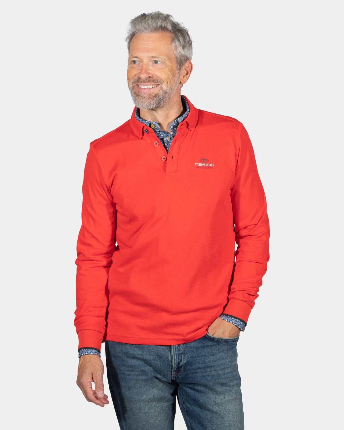 Effen rugby polo met lange mouw Grovetown - Rustic Orange