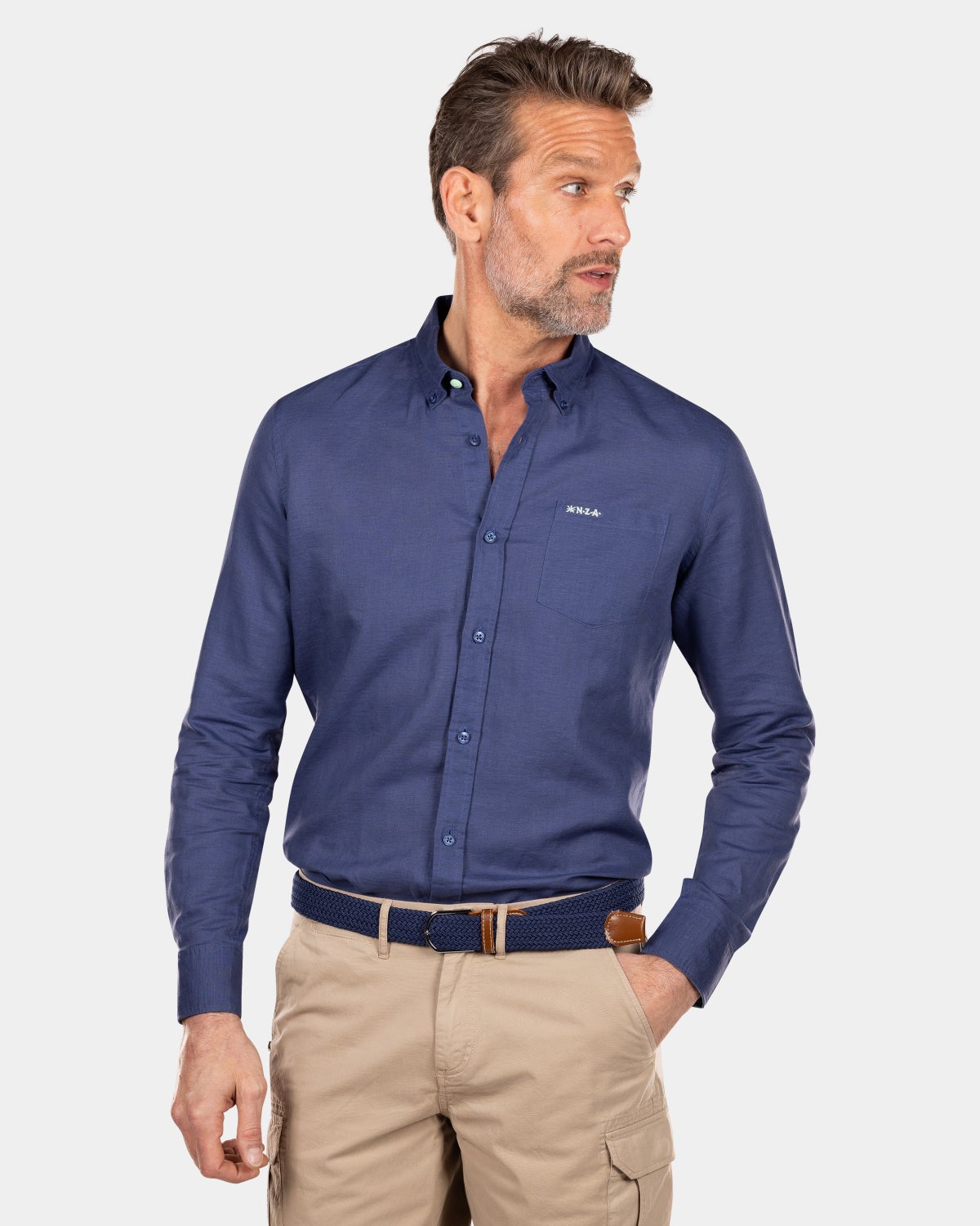 Camisa lisa de lino en muchos colores. - Dusk Navy