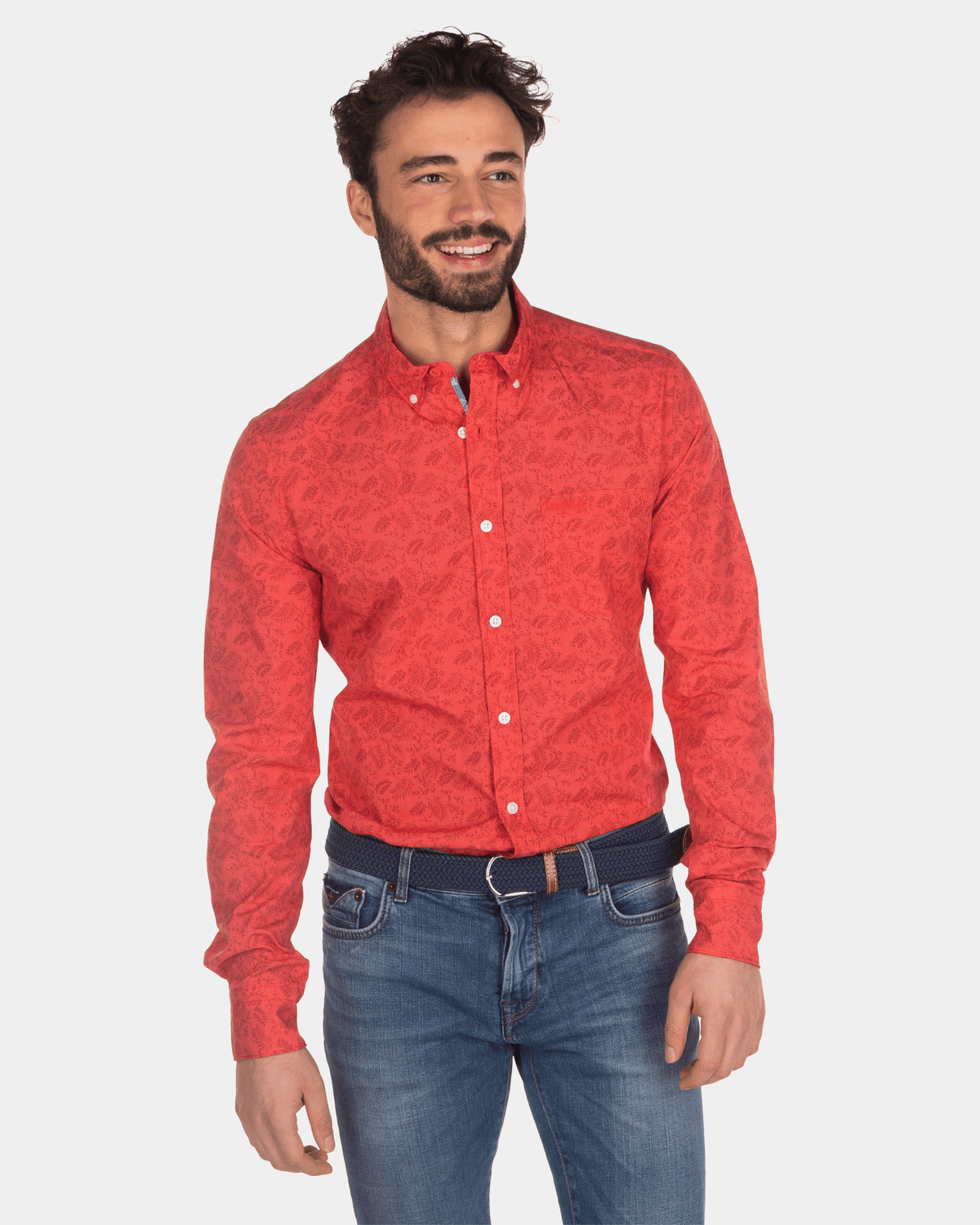 Katoenen overhemd met print rood - Orange Red