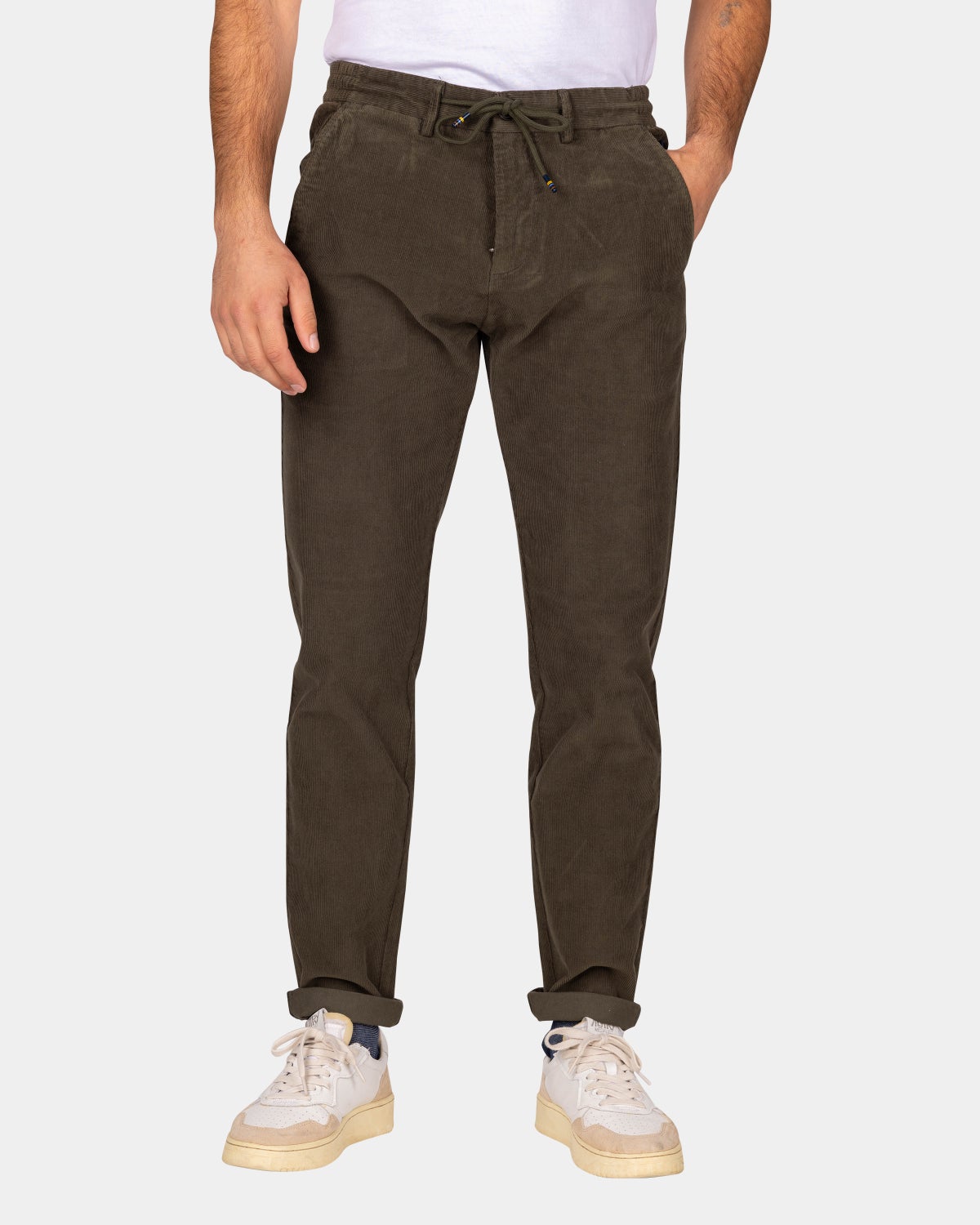 Corduroy dark green chino - Gravel Green