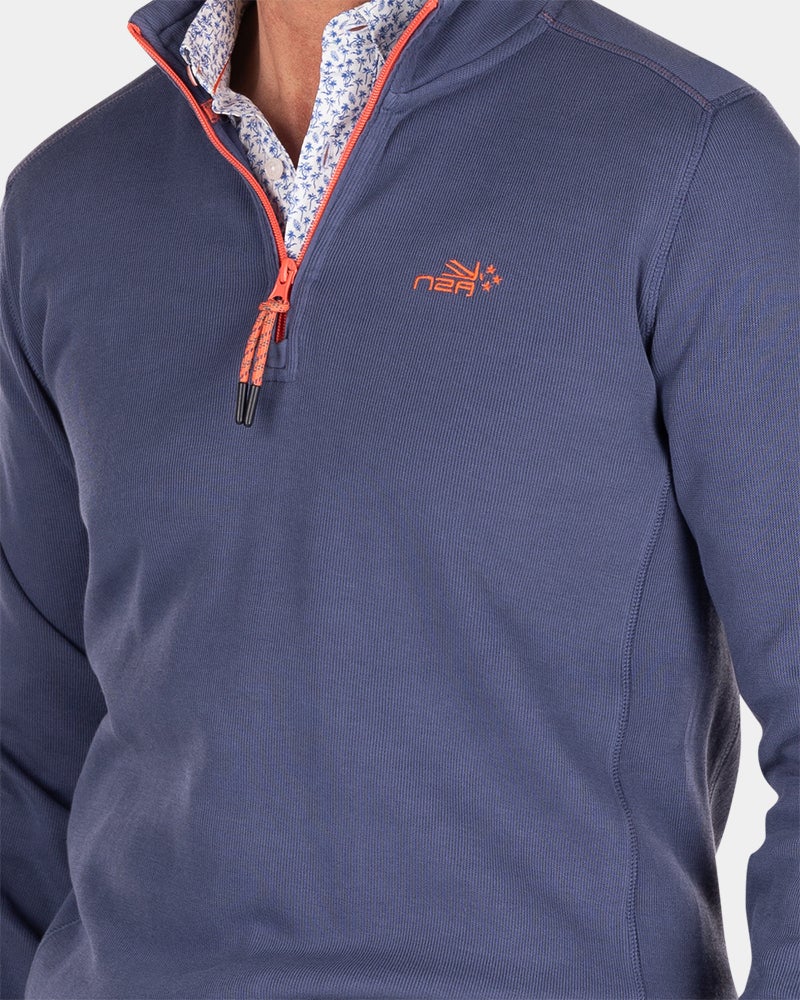 Schlichter Baumwollpullover mit Reißverschluss - Dusk Navy