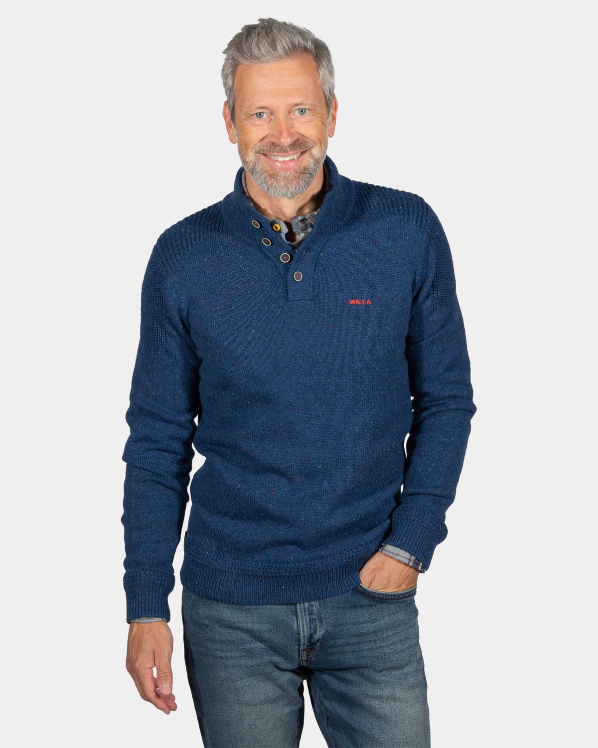 Einfarbiger Pullover mit Knöpfen Brownlee - Storm Blue