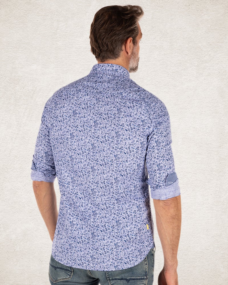 Chemise bleue en coton à imprimé fleuri