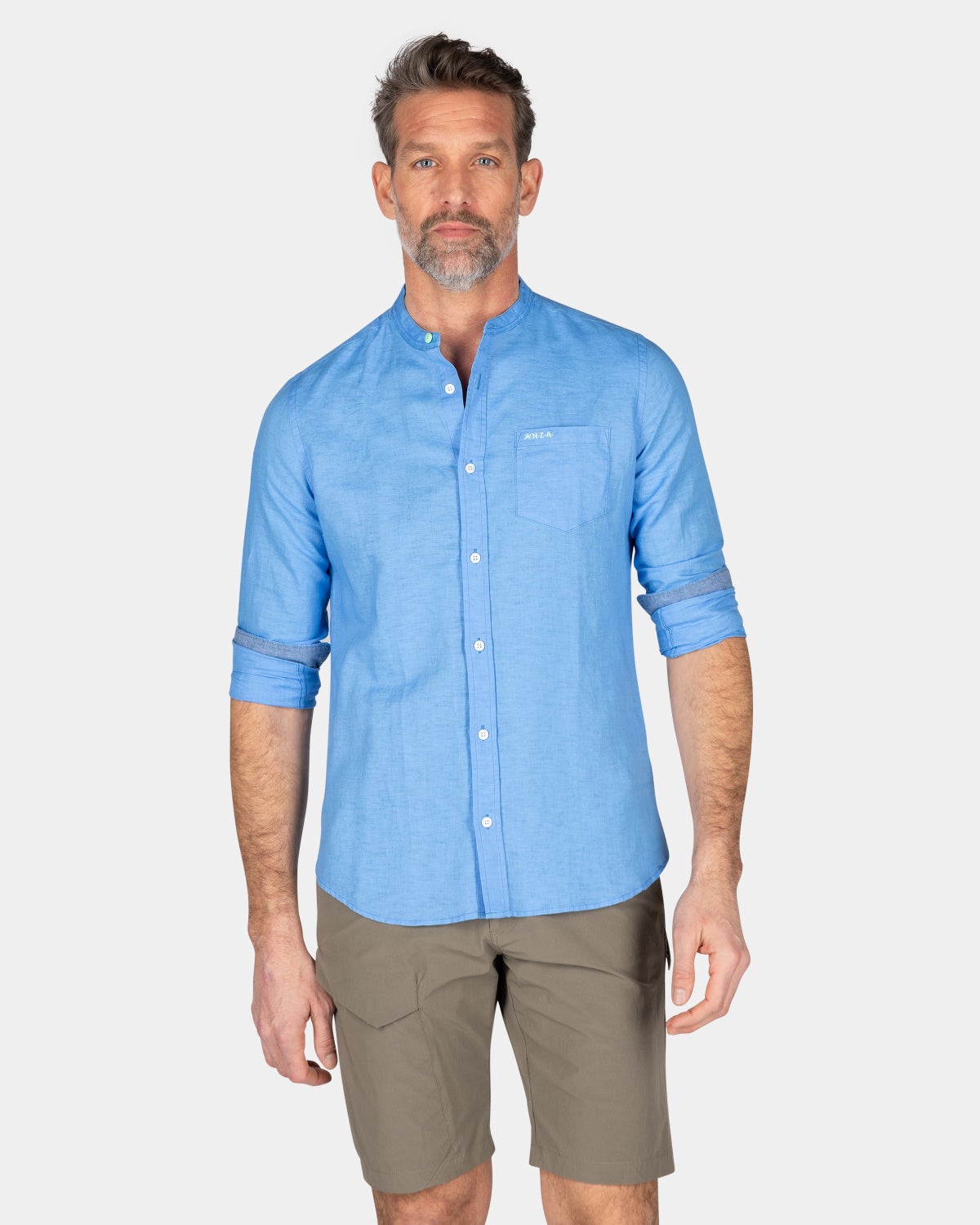 Camisa lisa sin cuello - Bed Blue