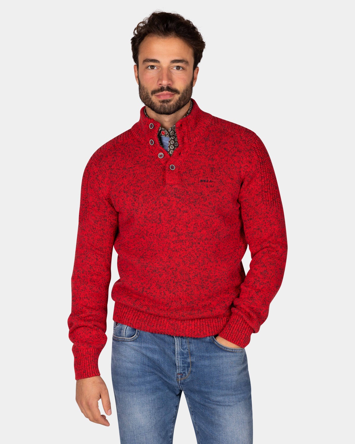 Roter Baumwollstrickpullover mit Knöpfen - Reef Red