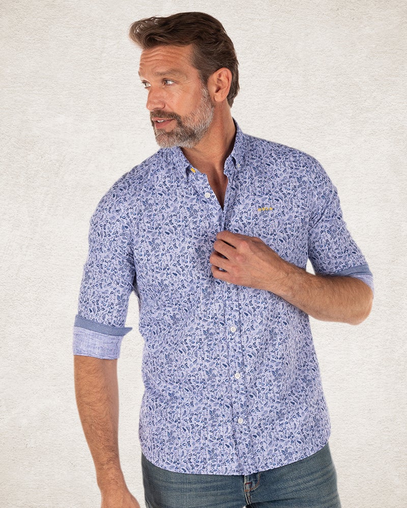 Chemise bleue en coton à imprimé fleuri