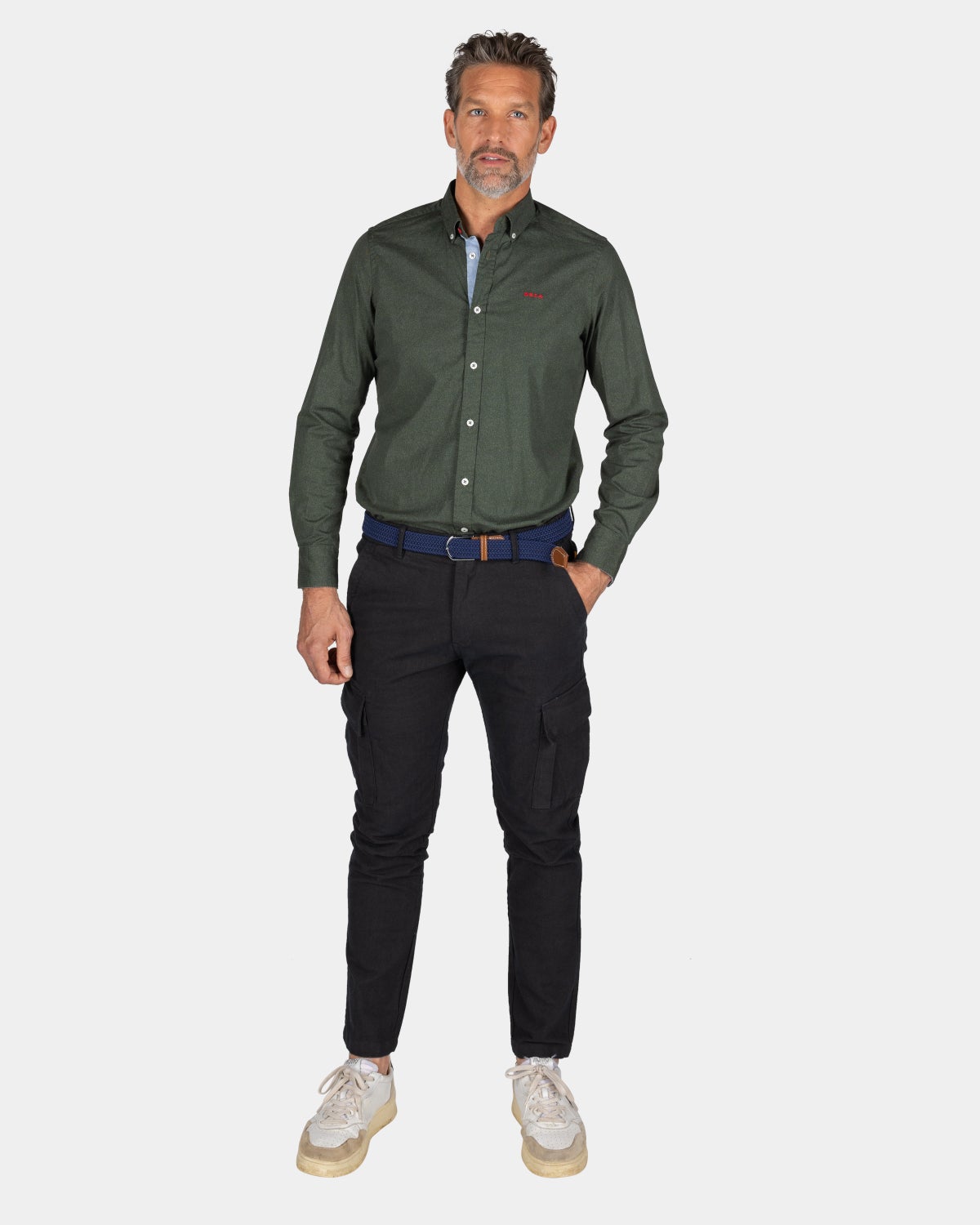 Chemise en coton vert foncé avec stretch - Gravel Green