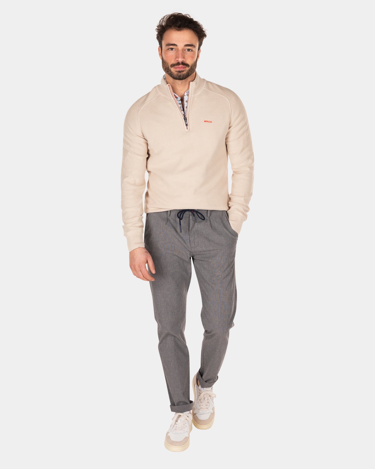 Einfarbiger Pullover mit Reißverschluss - Shimmering Sand