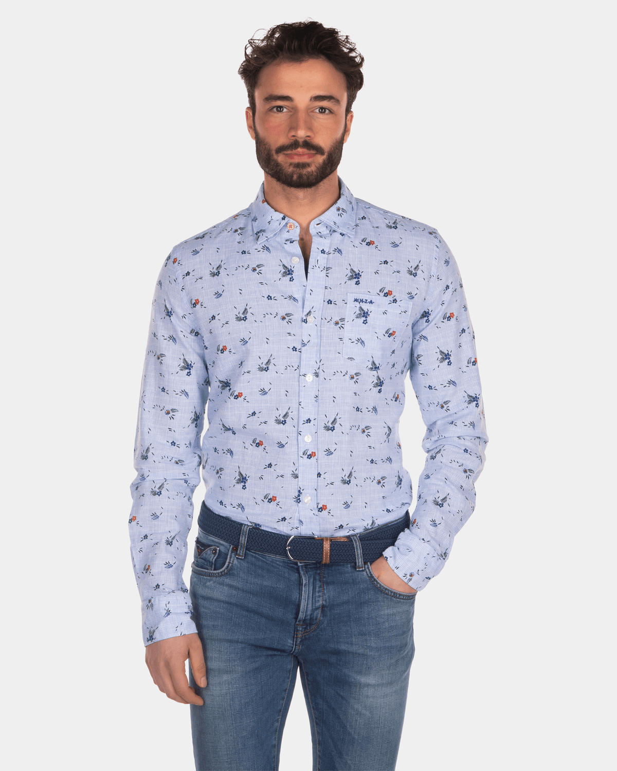 Camisa algodón lino estampada azul claro - Light Blue