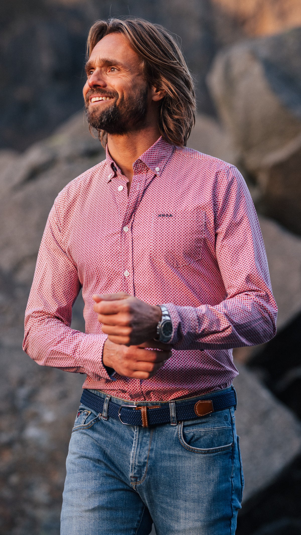 Camisa de algodón roja con elastano - Reef Red