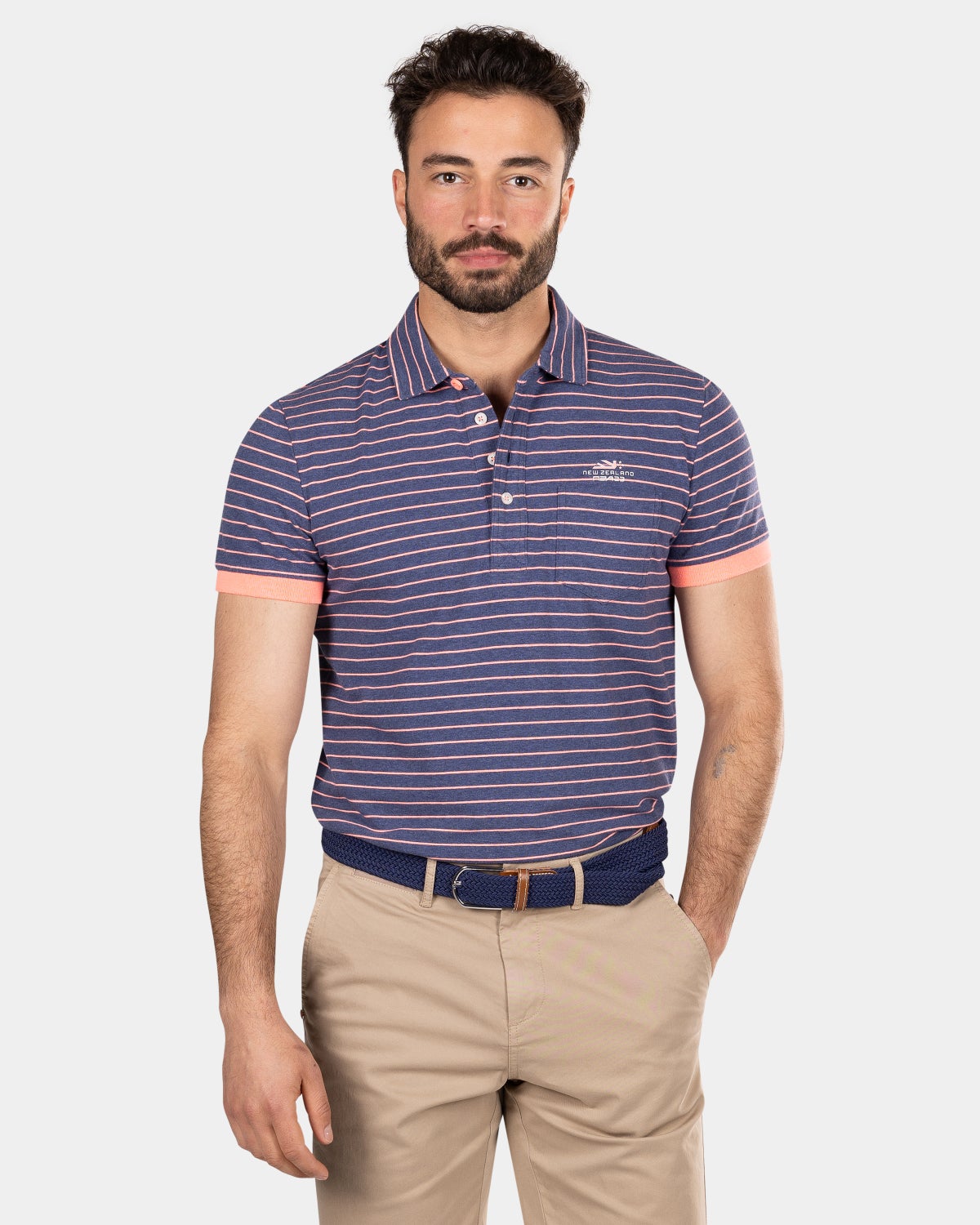 Polo en coton rayé - Dusk Navy