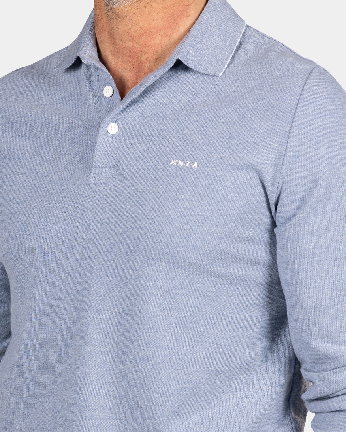 Hellblaues Poloshirt mit langen Ärmeln - Marble Blue