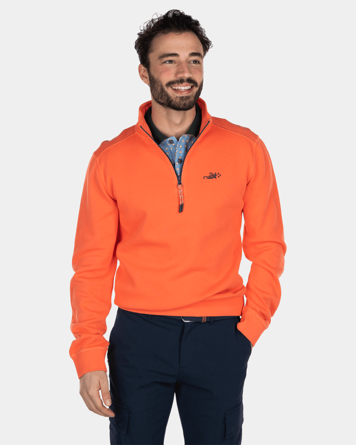 Katoenen sweater met halve rits - Burned Orange