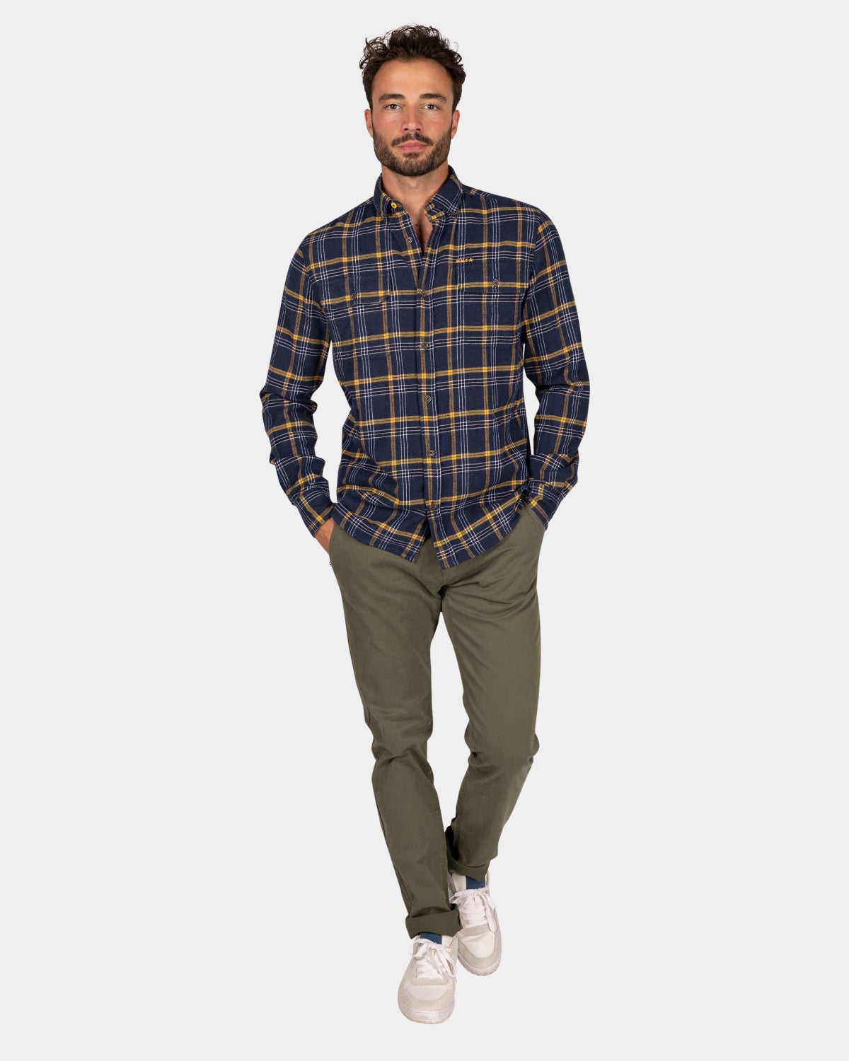 Blue and yellow checkered flannel shirt - Tin Blue