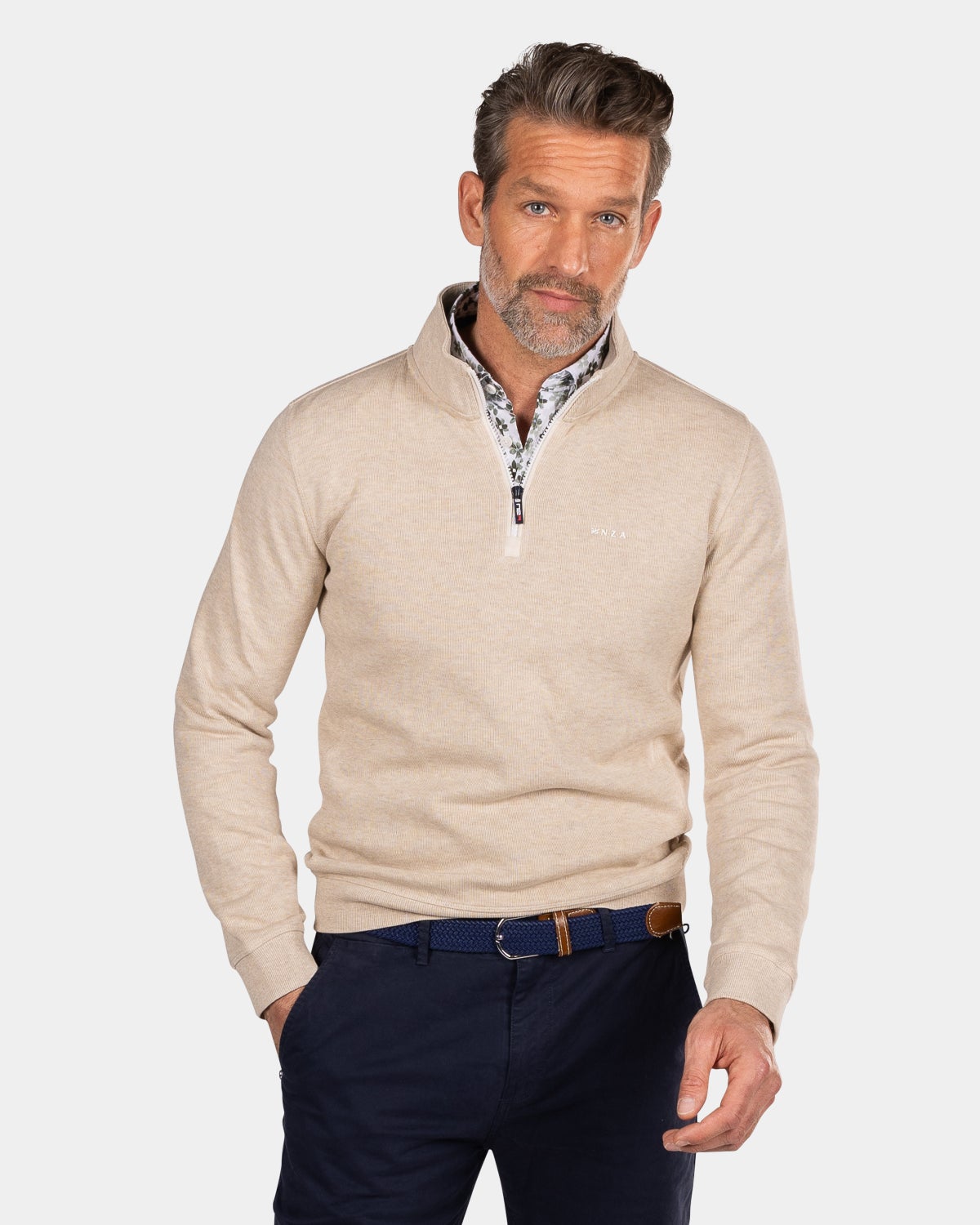 Beige sweater met halve rits - Oat Sand