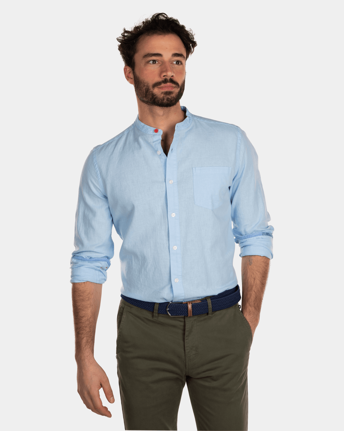 Camisa de lino sin cuello - Bright Sky