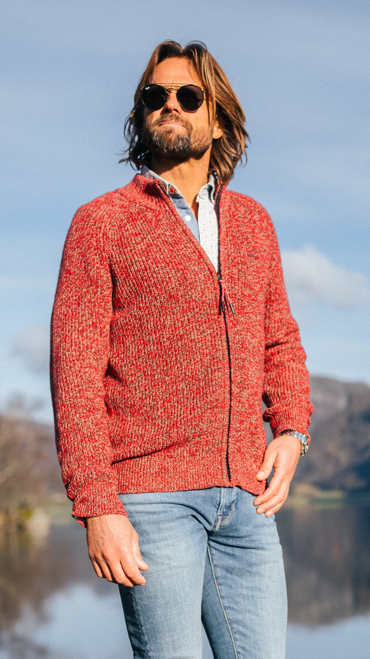 Cardigan grueso tejido rojo - Reef Red